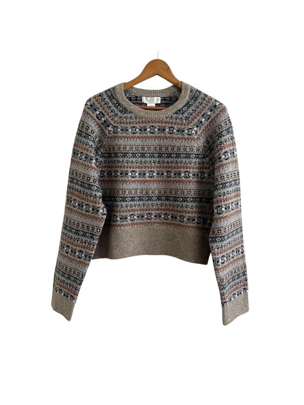 Caroline Constas Beige Multicolor Fair Isle Crewneck Sweater